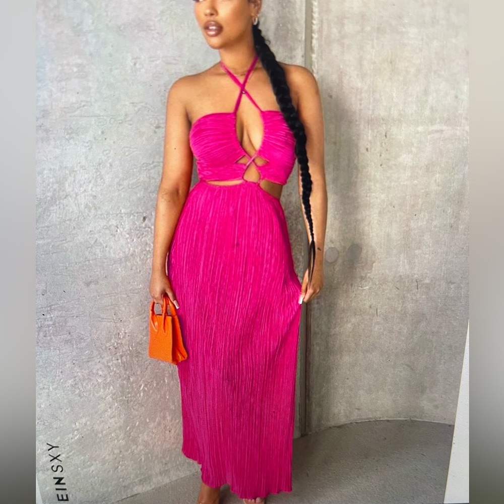 Pink Halter Cutout Maxi Dress
